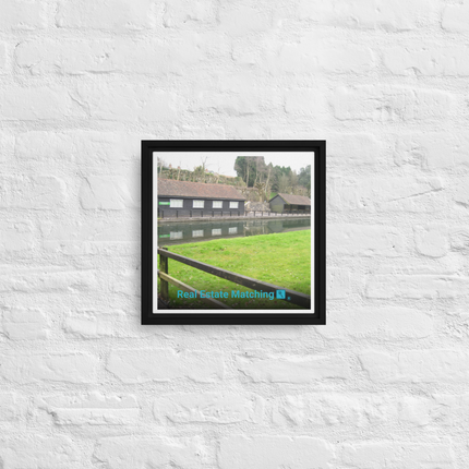 Lakeside Serenity Framed canvas with realestatematching with key Logo