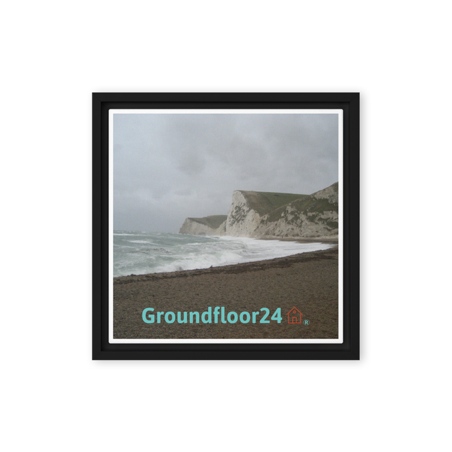 Waves and Sand Framed canvas with Groundfloor24 with House Logo