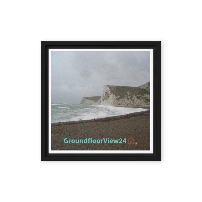 Waves and Sand Framed canvas with groundfloorview24 with House Logo