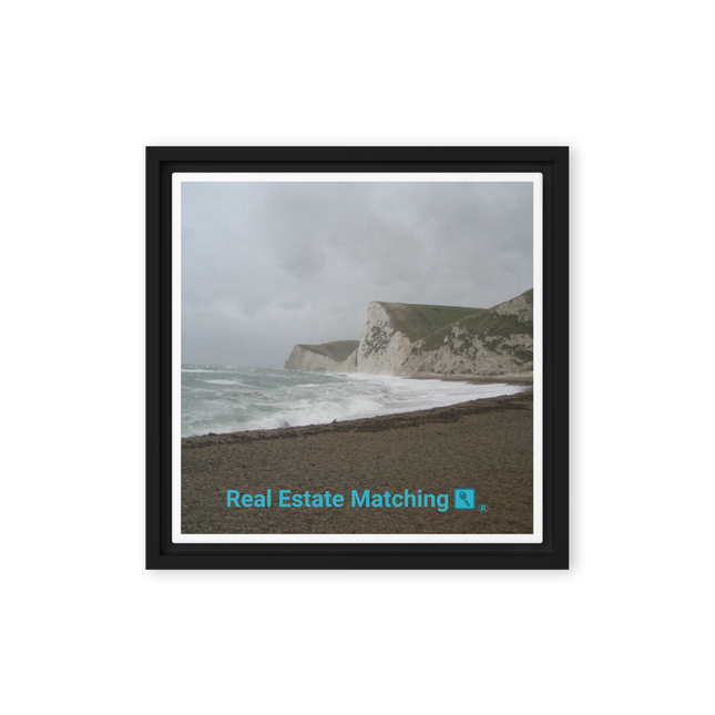 Waves and Sand Framed canvas with realestatematching with key Logo