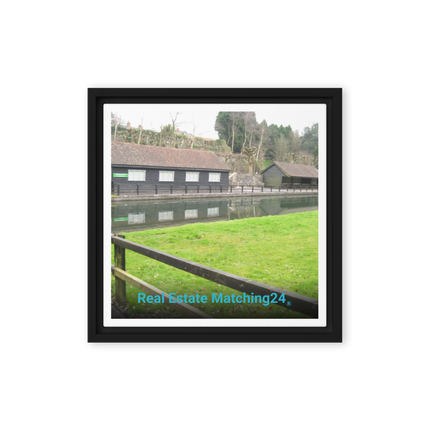 Lakeside Serenity Framed canvas with realestatematching24 without key Logo