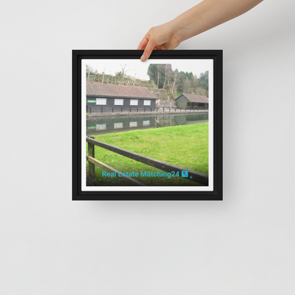 Lakeside Serenity Framed canvas with realestatematching24 with key Logo