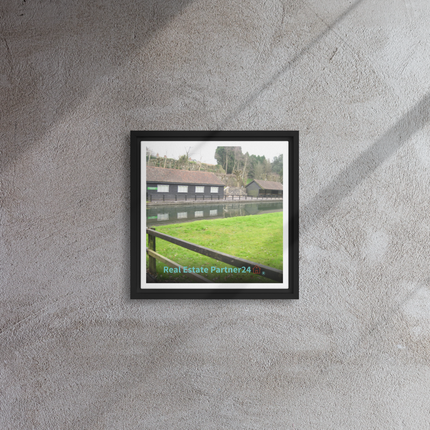 Lakeside Serenity Framed canvas with realestatepartner24 with house Logo