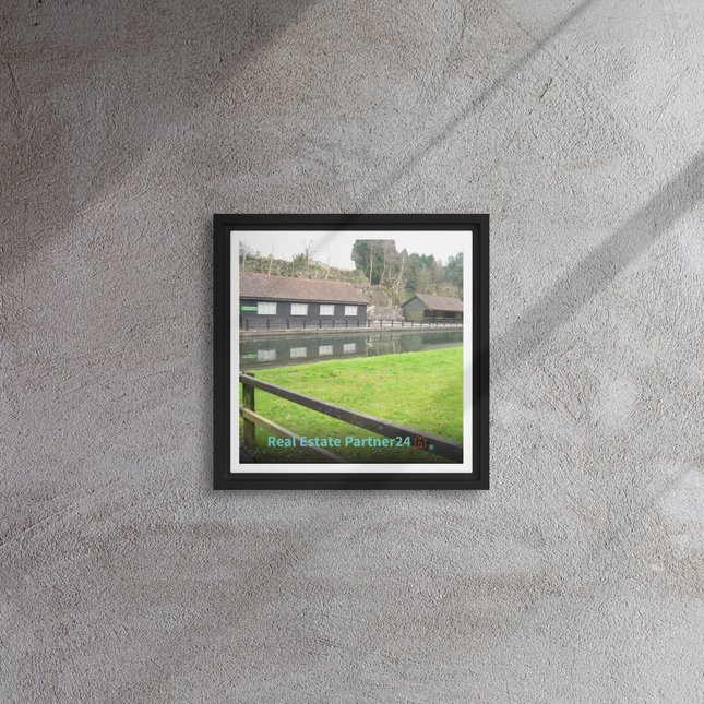 Lakeside Serenity Framed canvas with realestatepartner24 with house Logo