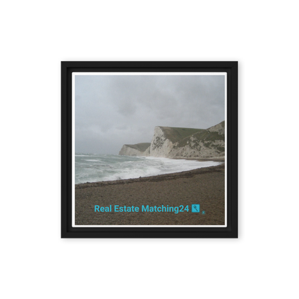 Waves and Sand Framed canvas with realestatematching24 with key Logo