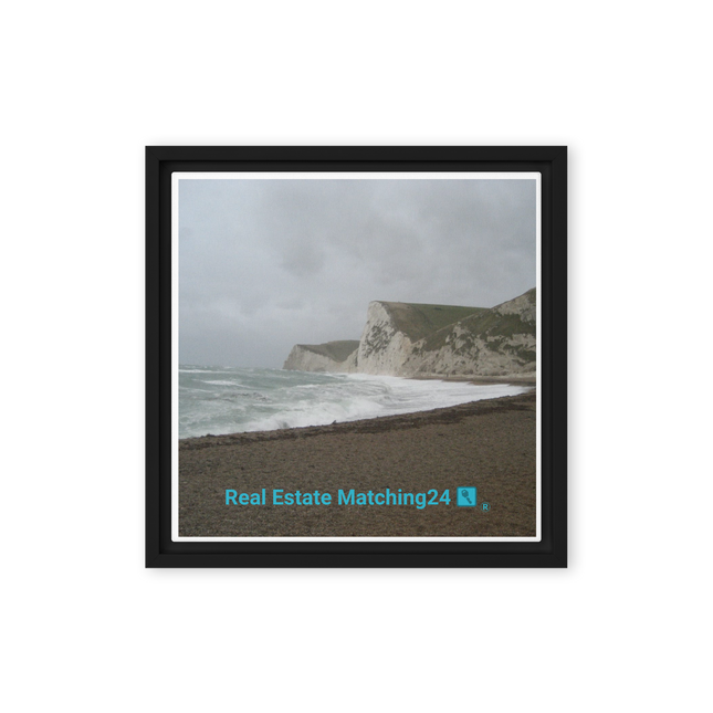 Waves and Sand Framed canvas with realestatematching24 with key Logo
