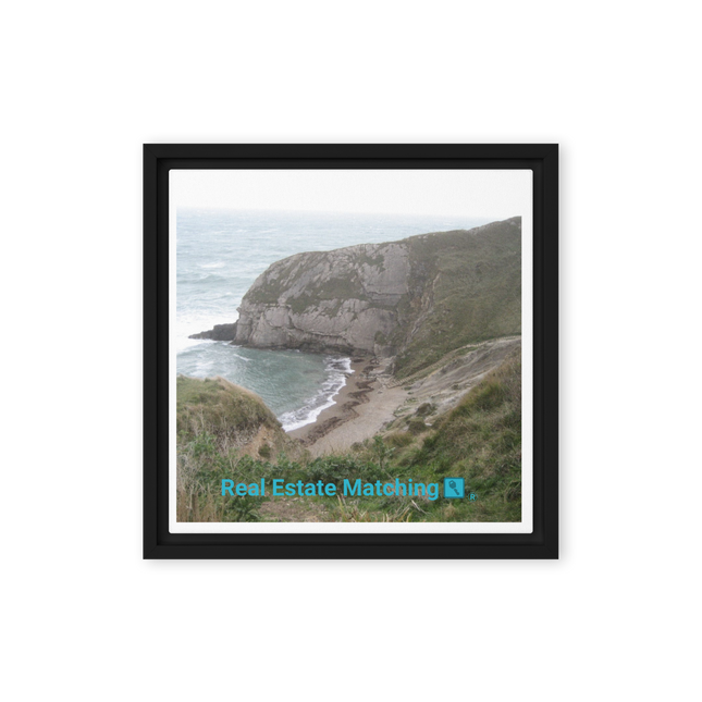 Sea & Hills Framed canvas with realestatematching with key Logo