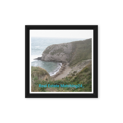 Sea & Hills Framed canvas with realestatematching24 without key Logo