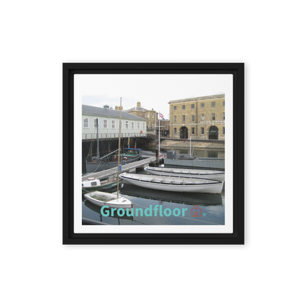 Boat on Water Framed canvas with Groundfloor with House Logo
