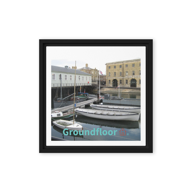 Boat on Water Framed canvas with Groundfloor with House Logo