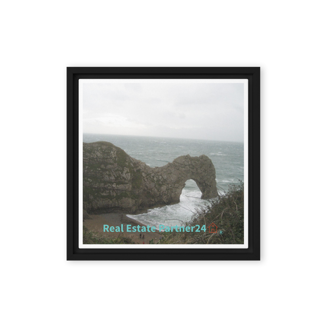 Coastal Escape Framed canvas with realestatepartner24 with house Logo