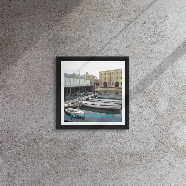 Boat on Water Framed canvas with realestatematching without key Logo