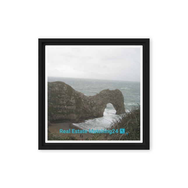 Coastal Escape Framed canvas with realestatematching24 with key Logo