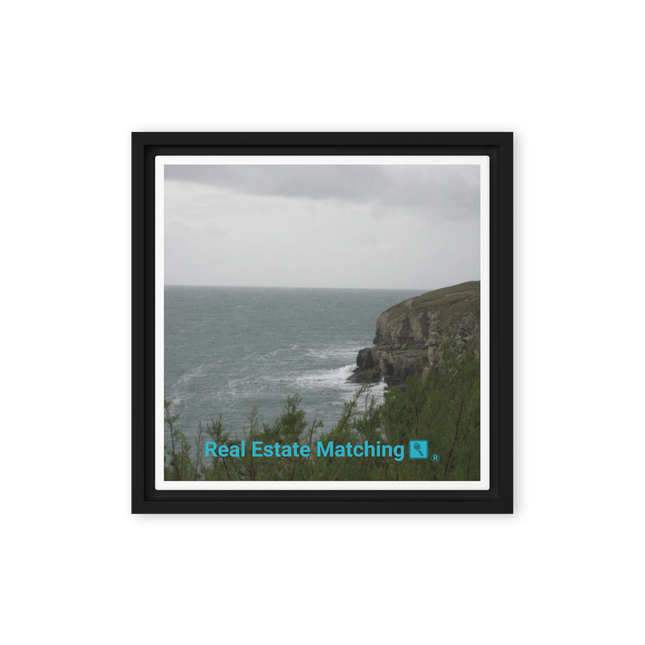Seaside Serenity Framed canvas with realestatematching with key Logo