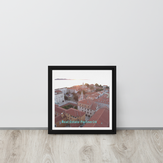 Roof Sunset View Framed canvas with realestatepartner24 with house Logo