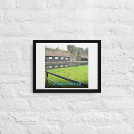 Lakeside Serenity Framed canvas with realestatematching with key Logo