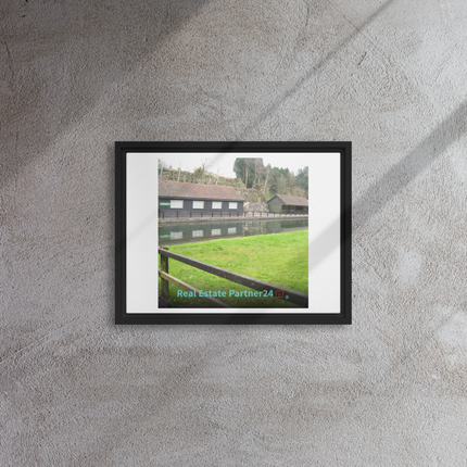 Lakeside Serenity Framed canvas with realestatepartner24 with house Logo