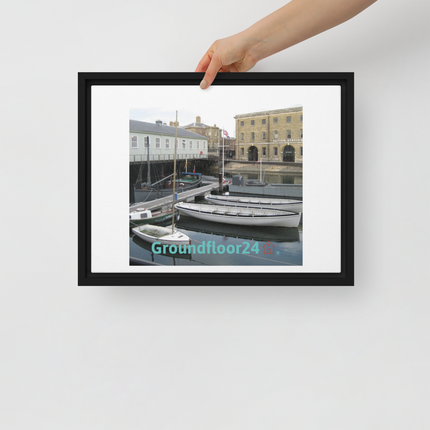 Boat on Water Framed canvas with Groundfloor24 with House Logo