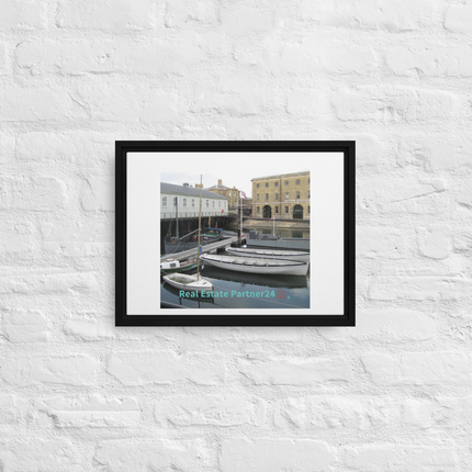 Boat on Water Framed canvas with realestatepartner24 with house Logo