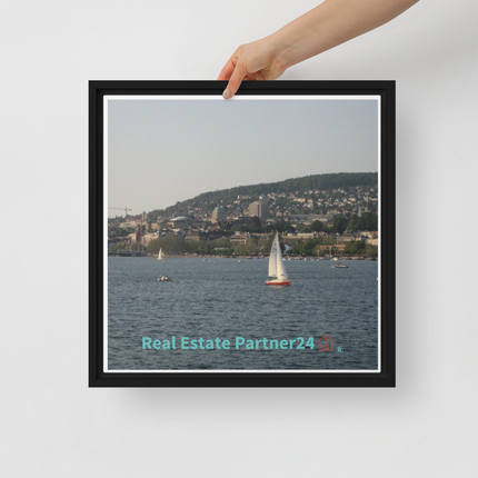 Beautiful River & Hills Sinari Framed canvas with realestatepartner24 with house Logo