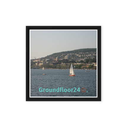 Beautiful River & Hills Sinari Framed canvas with Groundfloor24 with House Logo