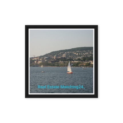 Beautiful River & Hills Sinari Framed canvas with realestatematching24 without key Logo
