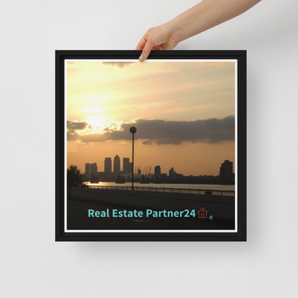 Majestic Sunset Framed canvas with realestatepartner24 with house Logo