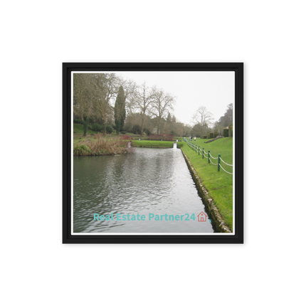 Lakeside Beauty Framed canvas with realestatepartner24 with house Logo