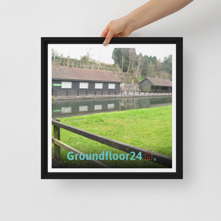 Lakeside Serenity Framed canvas with Groundfloor24 with House Logo