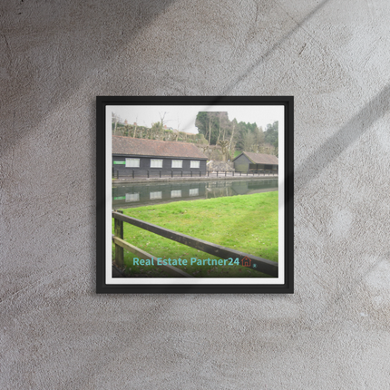 Lakeside Serenity Framed canvas with realestatepartner24 with house Logo