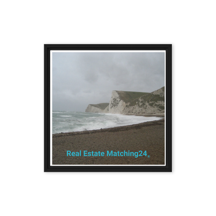Waves and Sand Framed canvas with realestatematching24 without key Logo