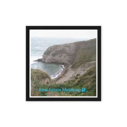 Sea & Hills Framed canvas with realestatematching with key Logo