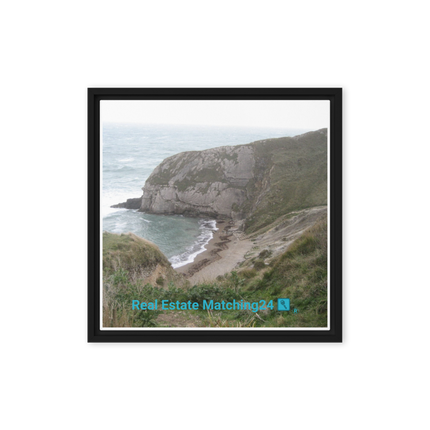 Sea & Hills Framed canvas with realestatematching24 with key Logo