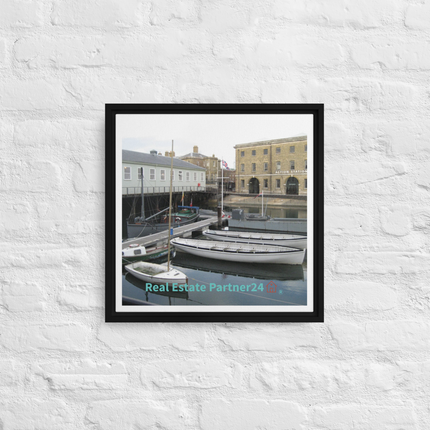 Boat on Water Framed canvas with realestatepartner24 with house Logo