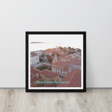 Roof Sunset View Framed canvas with realestatepartner24 with house Logo
