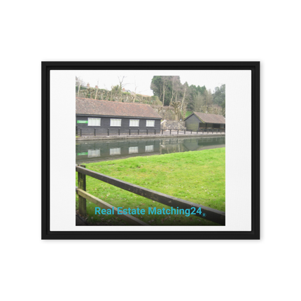 Lakeside Serenity Framed canvas with realestatematching24 without key Logo