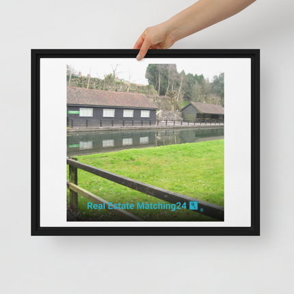 Lakeside Serenity Framed canvas with realestatematching24 with key Logo