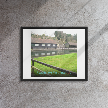 Lakeside Serenity Framed canvas with realestatepartner24 with house Logo
