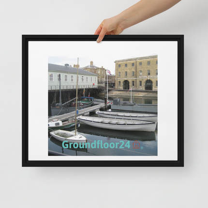 Boat on Water Framed canvas with Groundfloor24 with House Logo