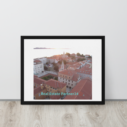 Roof Sunset View Framed canvas with realestatepartner24 with house Logo