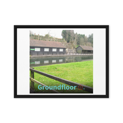 Lakeside Serenity Framed canvas with Groundfloor with House Logo