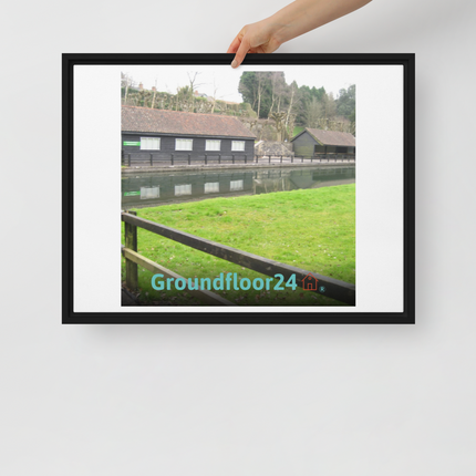 Lakeside Serenity Framed canvas with Groundfloor24 with House Logo
