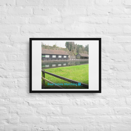 Lakeside Serenity Framed canvas with realestatematching with key Logo