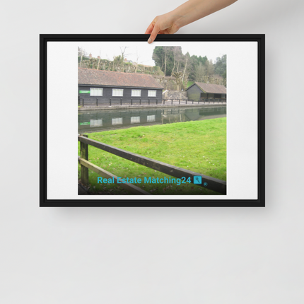 Lakeside Serenity Framed canvas with realestatematching24 with key Logo