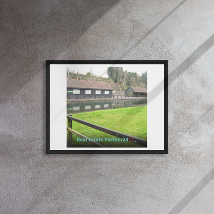 Lakeside Serenity Framed canvas with realestatepartner24 with house Logo