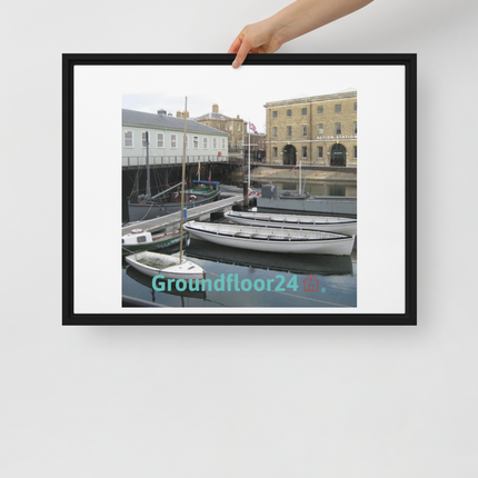 Boat on Water Framed canvas with Groundfloor24 with House Logo