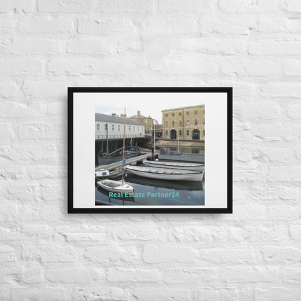 Boat on Water Framed canvas with realestatepartner24 with house Logo