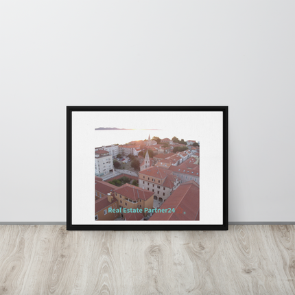 Roof Sunset View Framed canvas with realestatepartner24 with house Logo