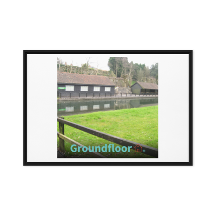 Lakeside Serenity Framed canvas with Groundfloor with House Logo