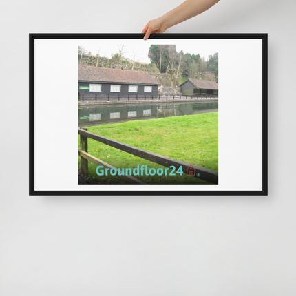 Lakeside Serenity Framed canvas with Groundfloor24 with House Logo